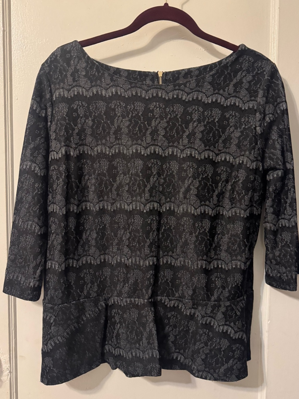 Ann Taylor Black Lace-Pattern Boatneck Tunic